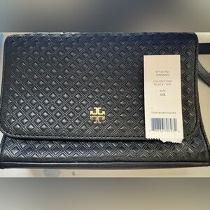 Tory Burch Black Marion Embossed Shrunken Crossbody Bag